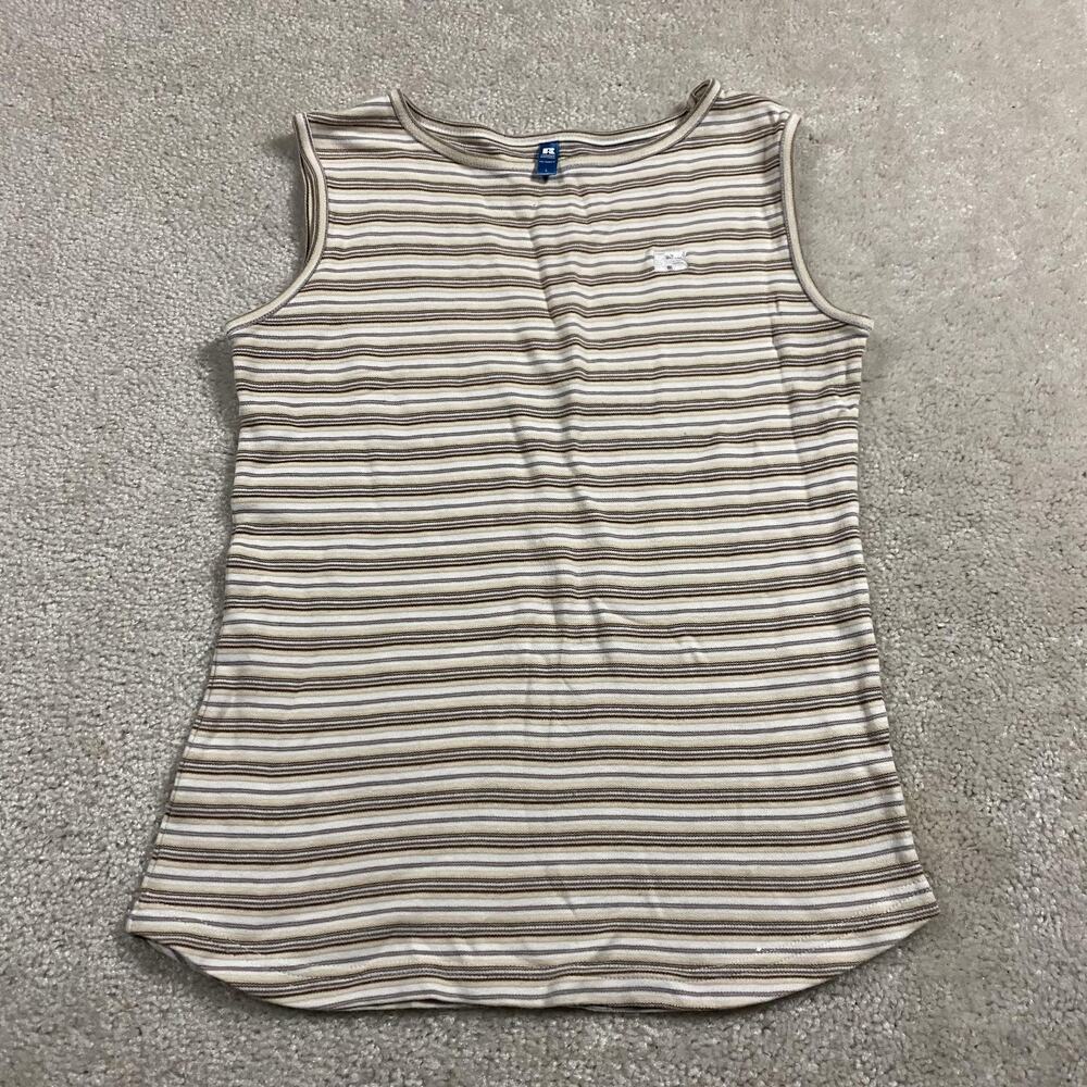 Russell Athletic Shirt Womens L Brown Stripe Sleeveless Tank Babygirl Stretch